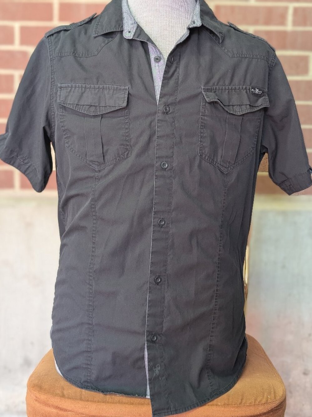 Y2K-style Marc Ecko Cut & Sew Black Utility Shirt Men’s Large Epaulet Streetwear
